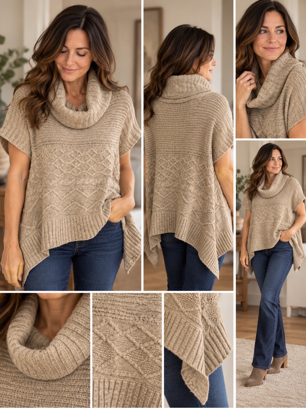 MOTH Anthropologie Cable Knit Cowl Neck Poncho Sweater M